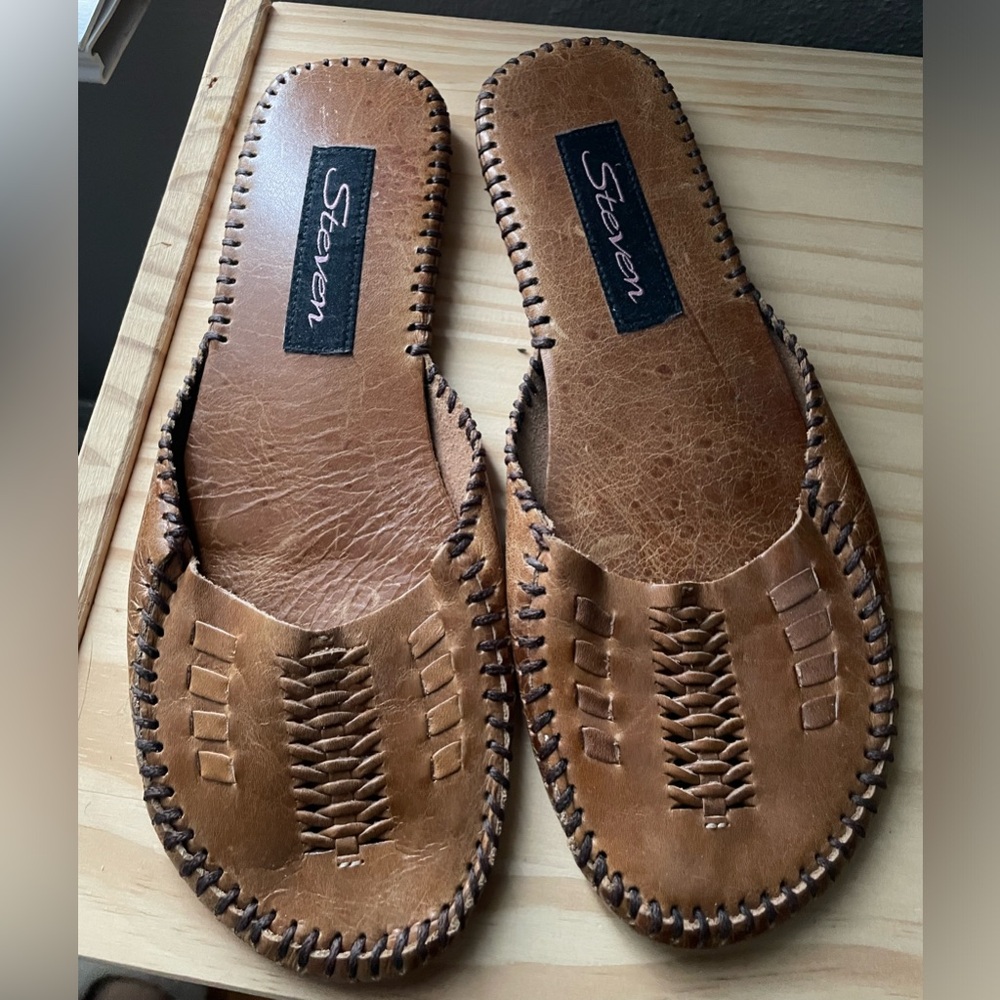 Vintage Steven Leather Espadrille Slide Mules